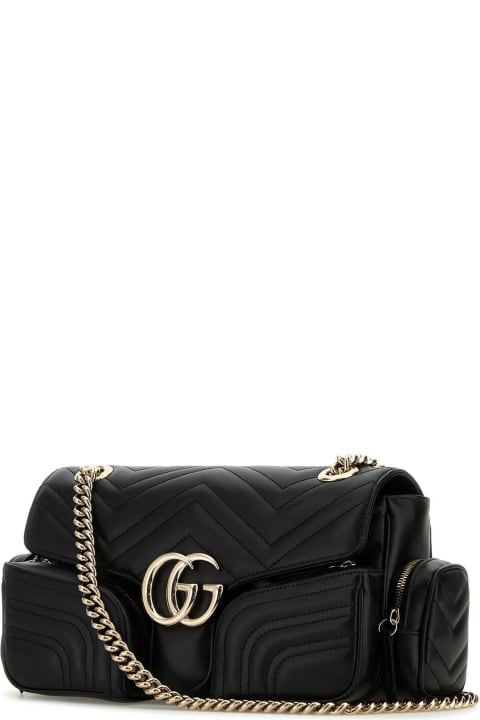 Gucci Women Gucci Black Leather Small Gg Marmont Shoulder Bag