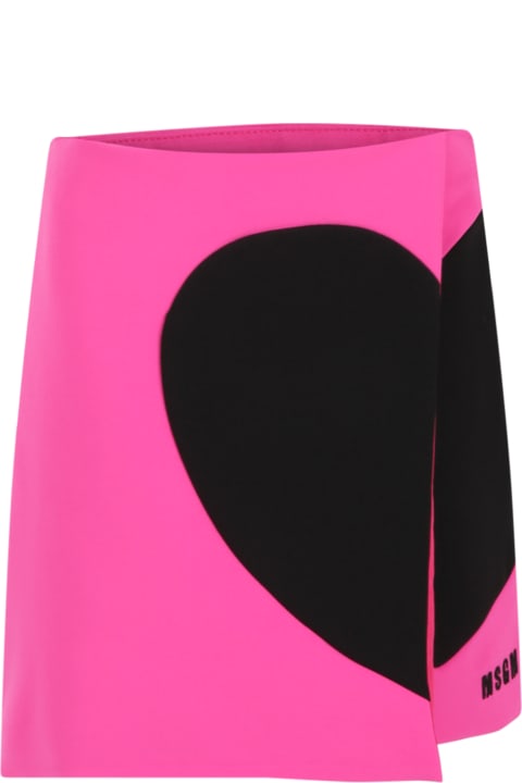 Bottoms for Girls MSGM Fuchsia Skirt For Girl With Logo And Heart
