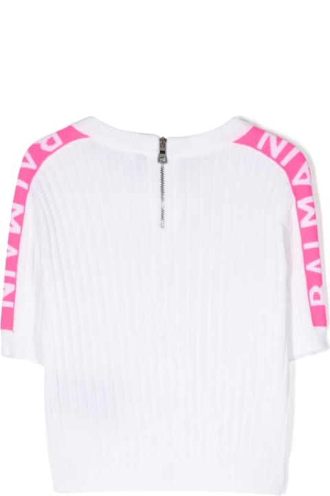 Sweaters & Sweatshirts for Girls Balmain Ribbed Knit Cardigan With Jacquard Logo Motif