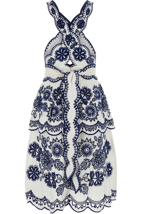 Homeware Farm Rio Embroidered Linen Blend Richelieu Dress