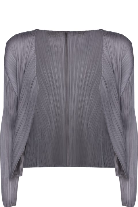 Issey Miyake Sweaters for Women Issey Miyake Pleats Please Grey Short Cardigan