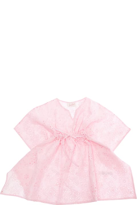MC2 Saint Barth Dresses for Girls MC2 Saint Barth 'kate' Pink Dress With V Neck And All-over Floral Embroidery In Cotton Girl