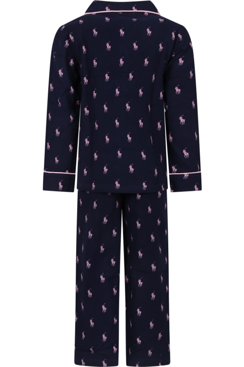 Ralph Lauren Underwear for Girls Ralph Lauren Blue Pajamas For Girl With Iconic Pony