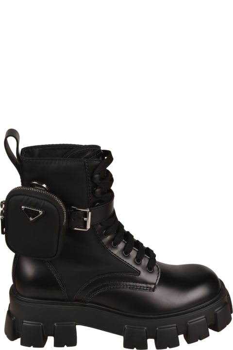 Cult Shoes for Men Prada Strapped Pouch Combat Boots