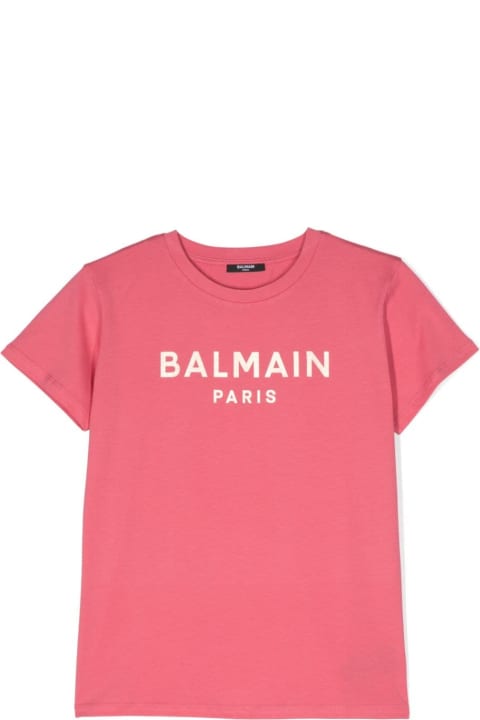 T-Shirts & Polo Shirts for Girls Balmain Balmain T-shirt Fucsia In Jersey Di Cotone Bambina