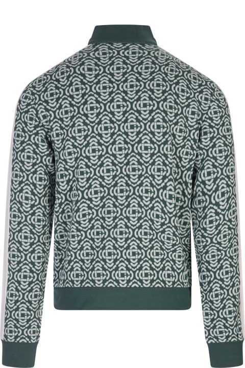 Fleeces & Tracksuits for Men Casablanca Green Sweatshirt With Zip And All-over Monogram Logo