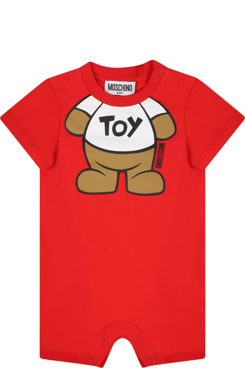 Moschino for Kids Moschino Red Romper For Baby Kids With Teddy Bear