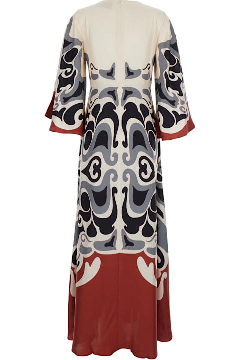 La DoubleJ for Men La DoubleJ Multicolor Long Dress With Round Neck And All Over Motif In Silk Woman