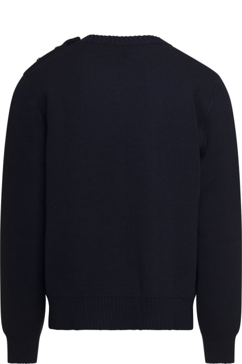 Midnight Blue Crewneck Sweater With Knot Buttons Man Bottega Veneta