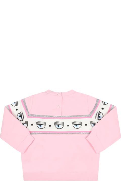 Pink Sweatshirt For Baby Girl With Iconic Flirting Eyes