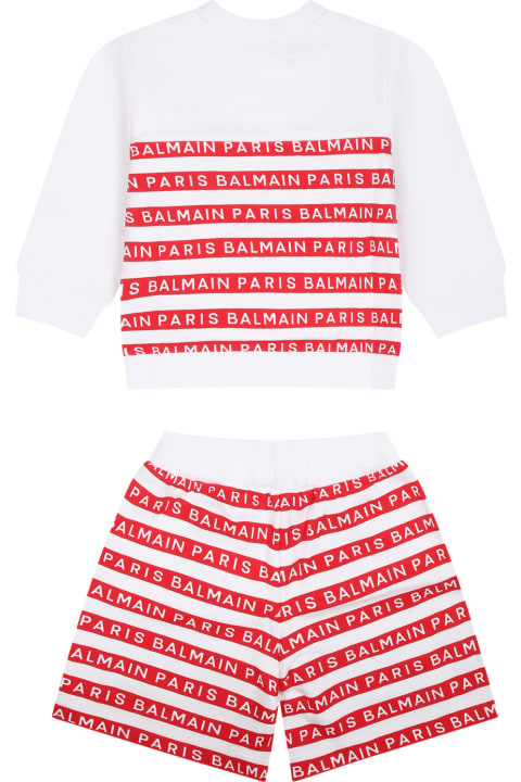 Sale for Baby Boys Balmain White Set For Baby Boy With Red Stripes And Logo