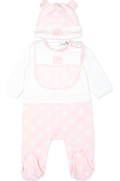 Dolce & Gabbana Bodysuits & Sets for Baby Girls Dolce & Gabbana Pink Babygrow Set For Baby Girl With Logo Dg