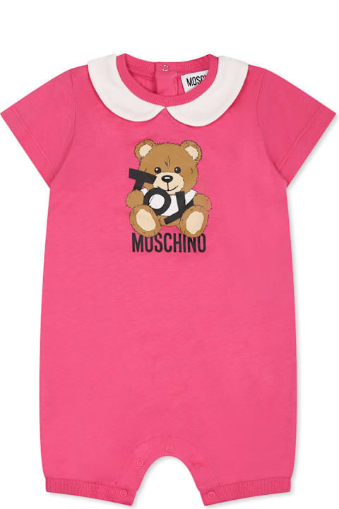 Homeware Moschino Fuchsia Romper For Baby Girl With Teddy Bear
