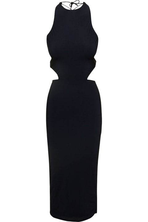 'linda' Midi Black Dress With Open Back And Cut-out In Stretch Polyamide Woman