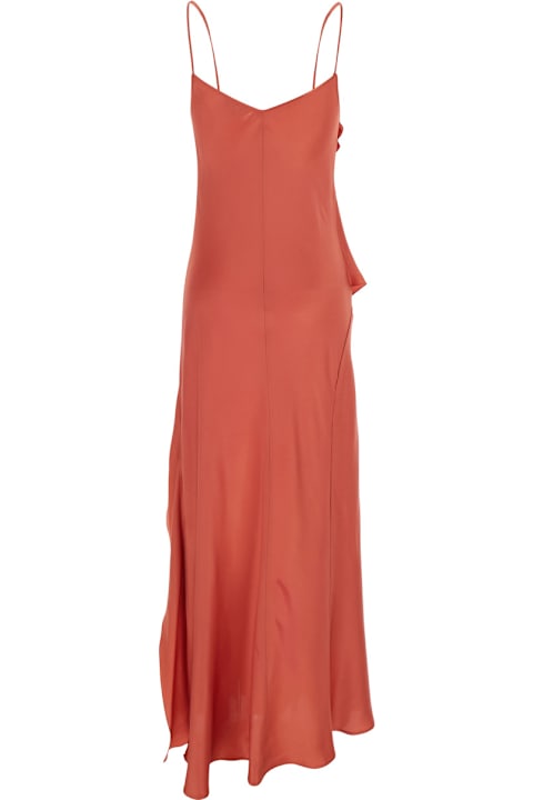 Homeware Antonelli 
luisiana
 Red Dress With Spaghetti Straps And Front Ruffle In Satin Woman