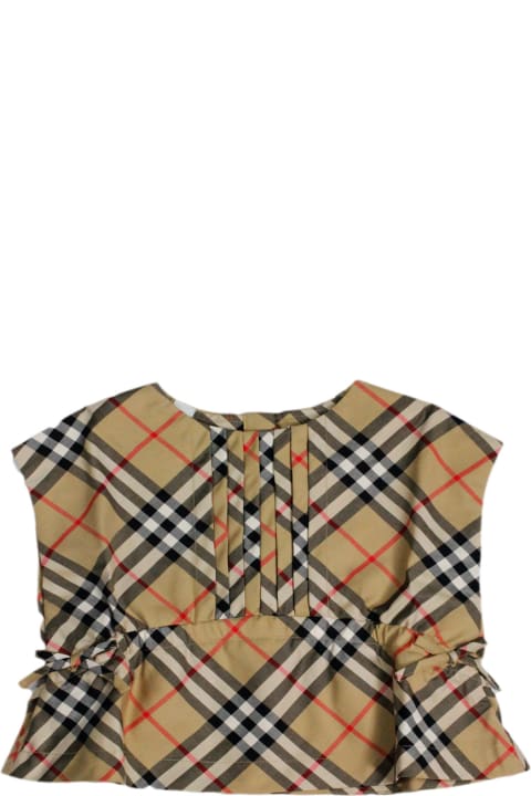Burberry Shirts for Women Burberry Sleeveless Crew-neck Shirt With Pleats On The Front In A Check Pattern