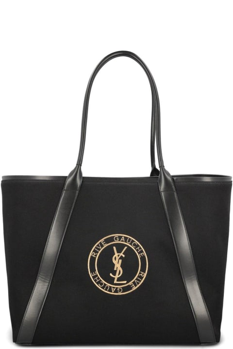 メンズ トートバッグ Saint Laurent Rive Gauche Logo Embroidered Tote Bag