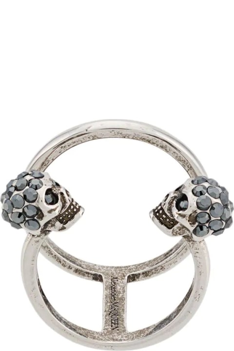 Alexander McQueen Rings for Women Alexander McQueen Double Twin Skull Ring In Antique Silver