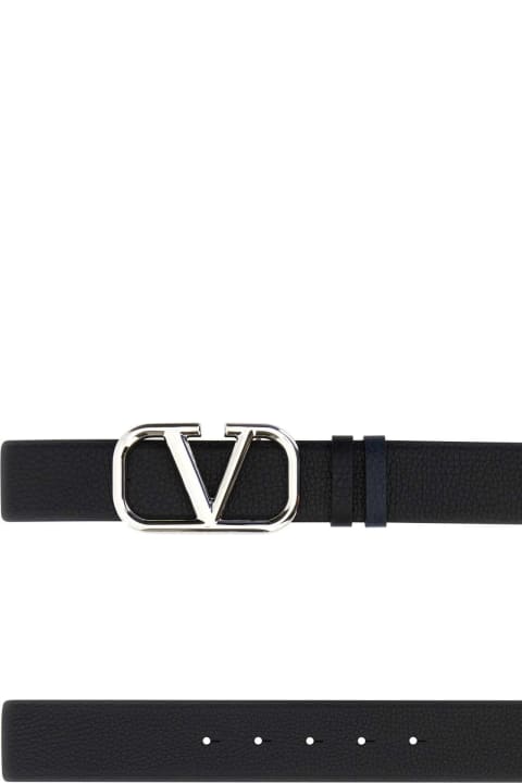 メンズ ベルト Valentino Garavani Black Leather Reversible Vlogo Belt
