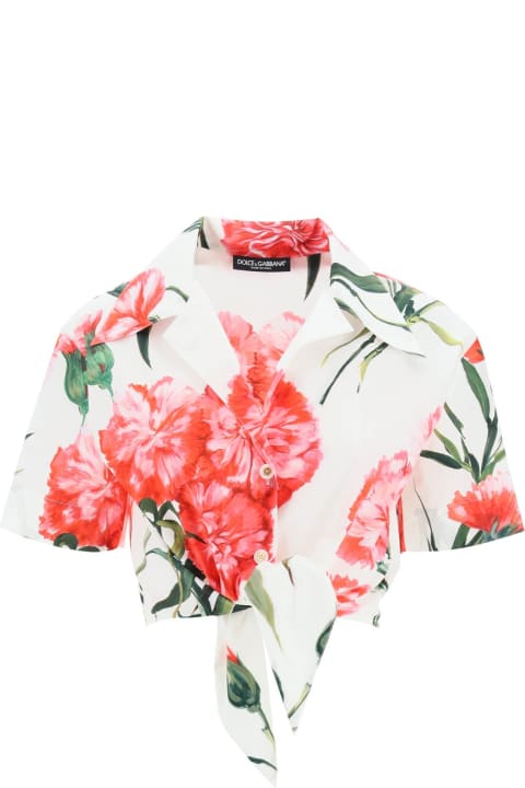 Topwear Sale for Women Dolce & Gabbana Carnation Print Cotton Cropped Shirt