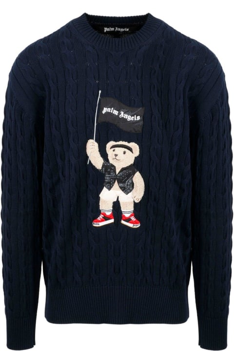 Palm Angels Sweaters for Men Palm Angels Pirate Bear Cable Knit Sweater