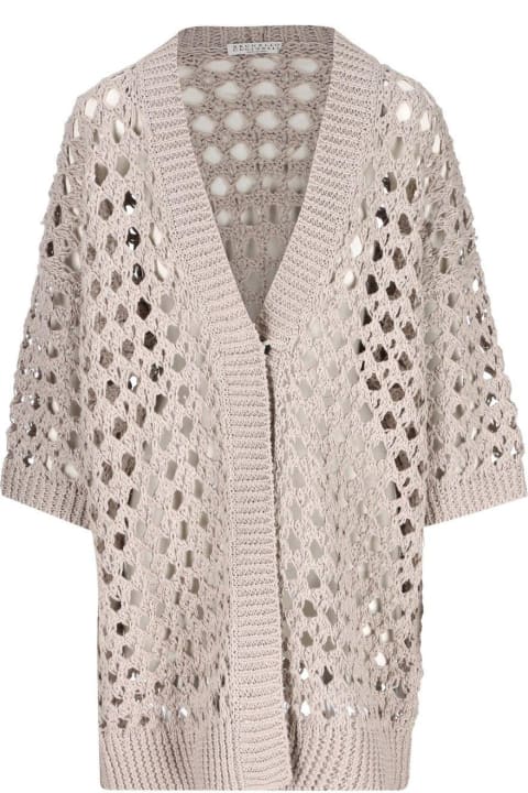 Sweaters for Women Brunello Cucinelli Jute And Cotton Mesh Cardigan