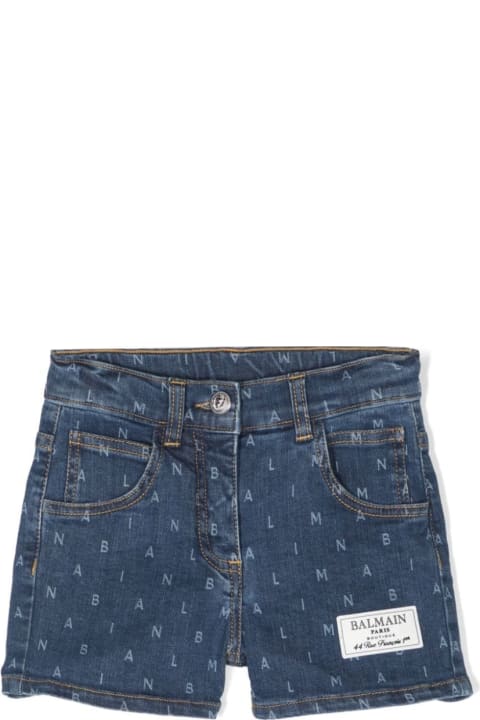 ガールズのセール Balmain Denim Shorts With All-over Logo