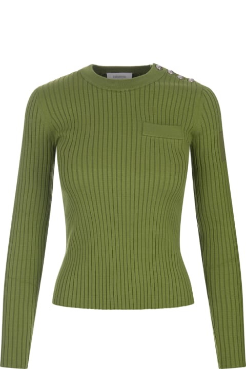 Paco Rabanne for Women Paco Rabanne Green Ribbed Cotton Crew-neck Sweater