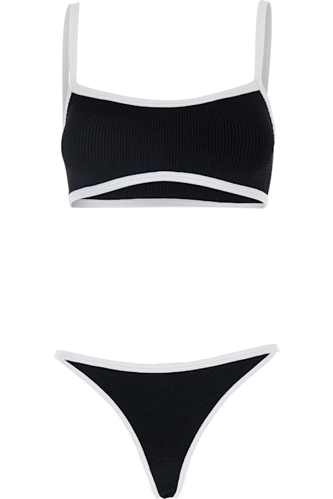Homeware Hunza G 'tyler' Black Bikini With Contrasting Edges In Knitted Fabric Woman