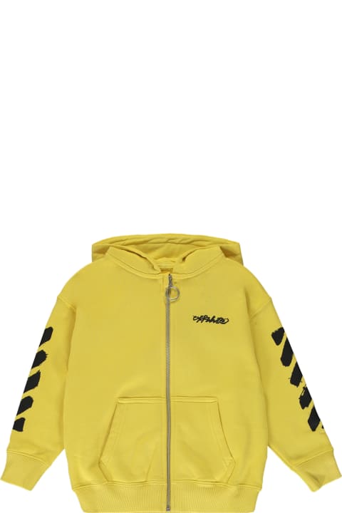 Topwear for Girls Off-White Cotton Full Zip Hoodie