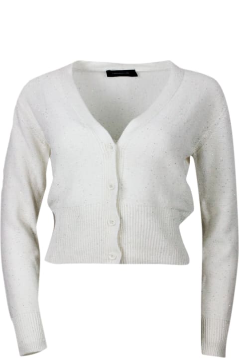 Sweaters for Women Fabiana Filippi Cardigan Sweater With Button Closure Embellished With Brilliant Applied Microsequins