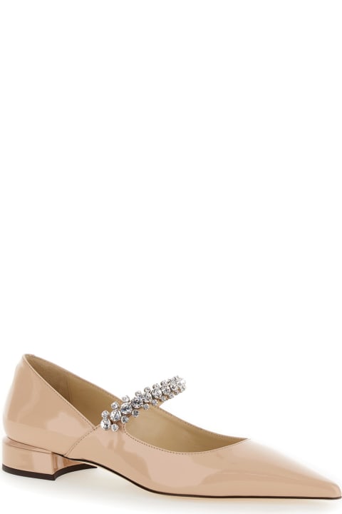Jimmy Choo Flat Shoes for Women Jimmy Choo Beige Sabot With Rhinestone And Low Heel In Patent Leather Woman
