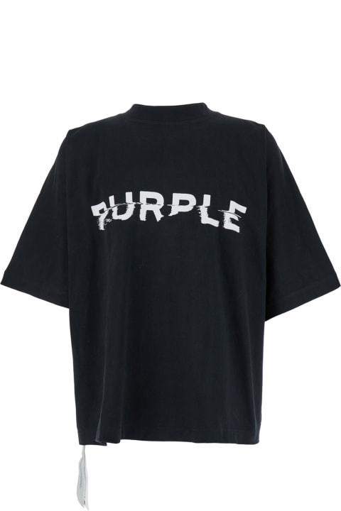 Purple Brand Topwear for Men Purple Brand Black Crewneck T-shirt With Maxi Logo Lettering On The Front In Cotton Man