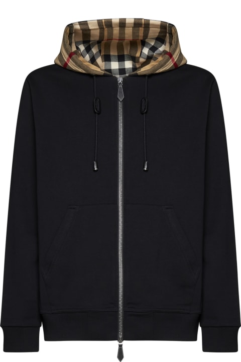 Burberry for Men Burberry Check Detailed Zipped Drawstring Hoodie