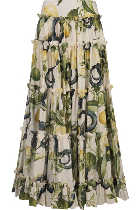 Roberto Cavalli Skirts for Women Roberto Cavalli Ivory Pleated Skirt With Lemons Print