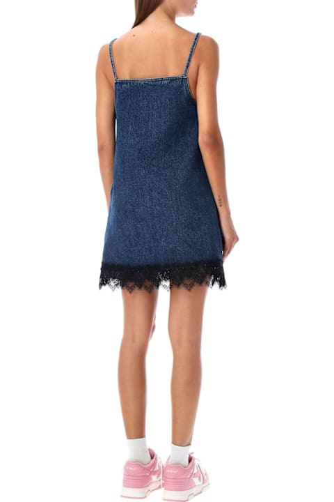 Dresses for Women Off-White Lace Detailed Sleeveless Denim Dress