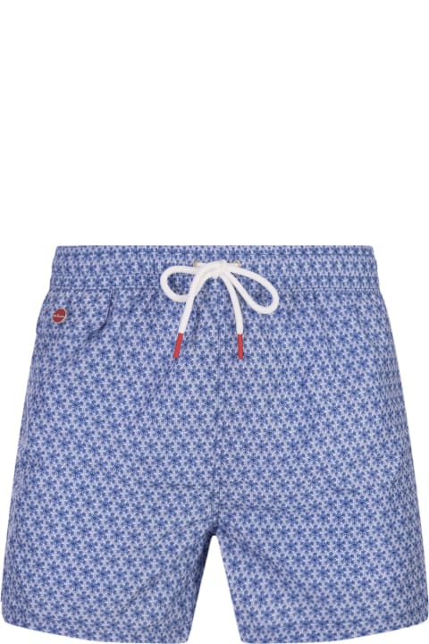 Swimwear for Men Kiton Blue Swim Shorts With Geometric Floral Pattern