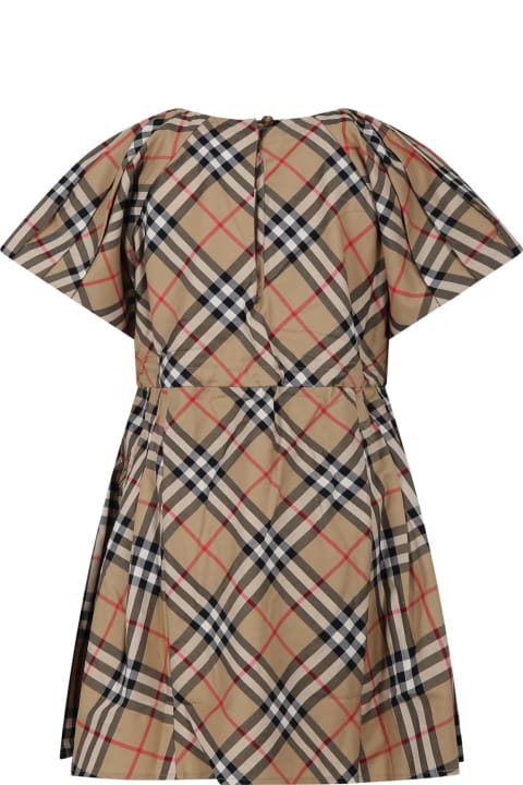 Sale for Girls Burberry Beige Dress For Girl With Iconic All-over Vintage Check