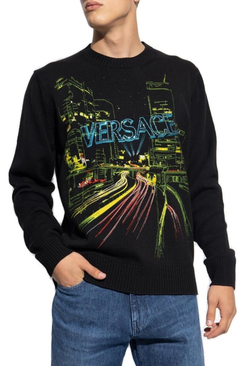 Versace Fleeces & Tracksuits for Men Versace City Lights Embroidered Crewneck Jumper