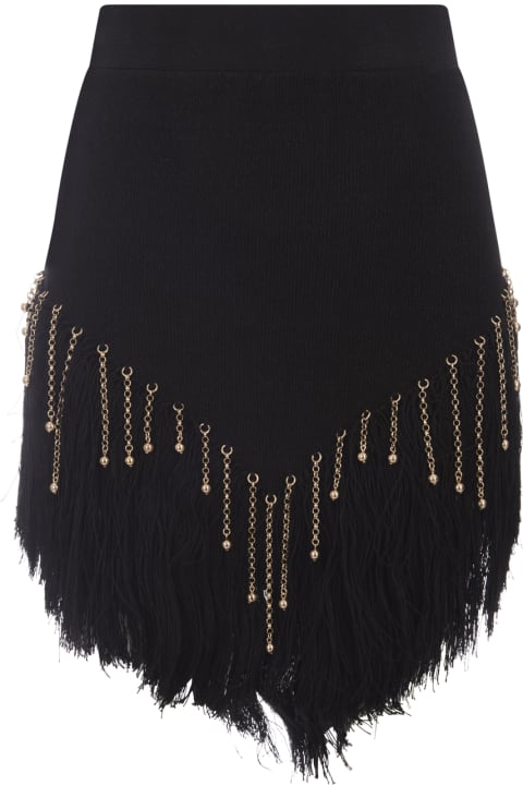 Paco Rabanne Women Paco Rabanne Black Woven Skirt With Knitted Beads And Feathers