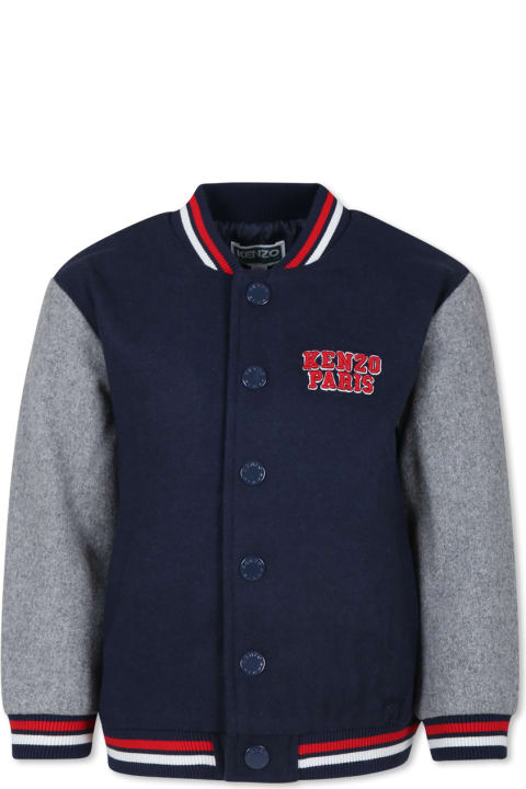 Fashion for Kids Kenzo Kids Blue Bomber Jacket For Boy With Logo