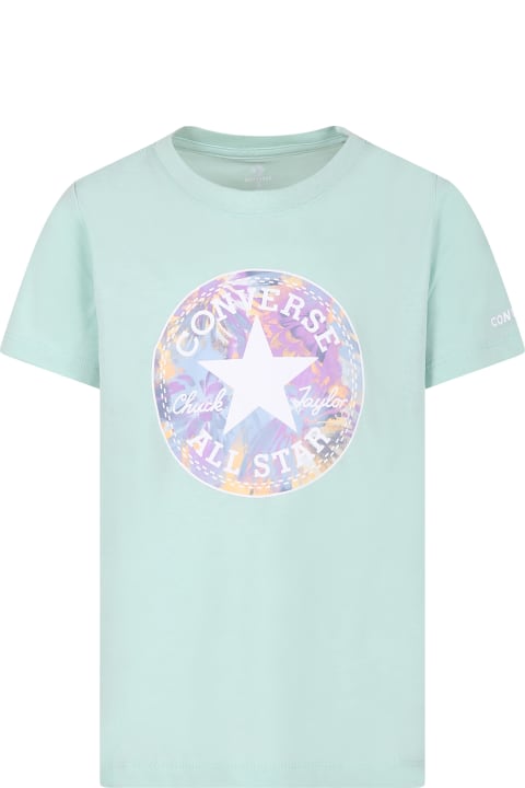Converse for Kids Converse Green T-shirt For Girl With Logo Print