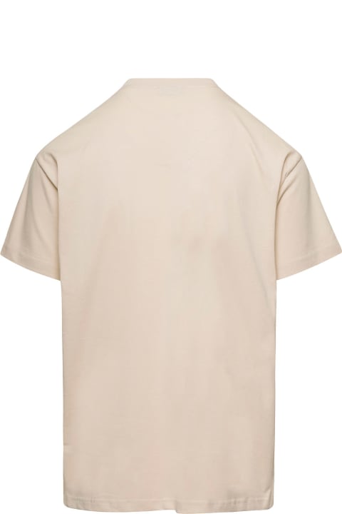 Beige Crewneck T-shirt With Contrasting Logo Print In Cotton Man