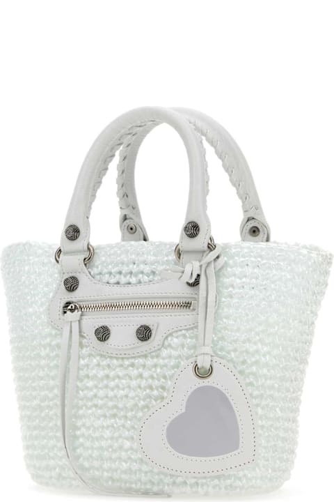 Bags for Kids Balenciaga White Raffia Small Le Cagole Panier Handbag