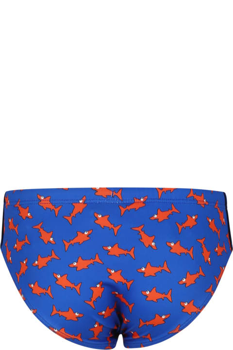 Fashion for Boys MC2 Saint Barth Blue Swim Briefs For Boy With Shark Print