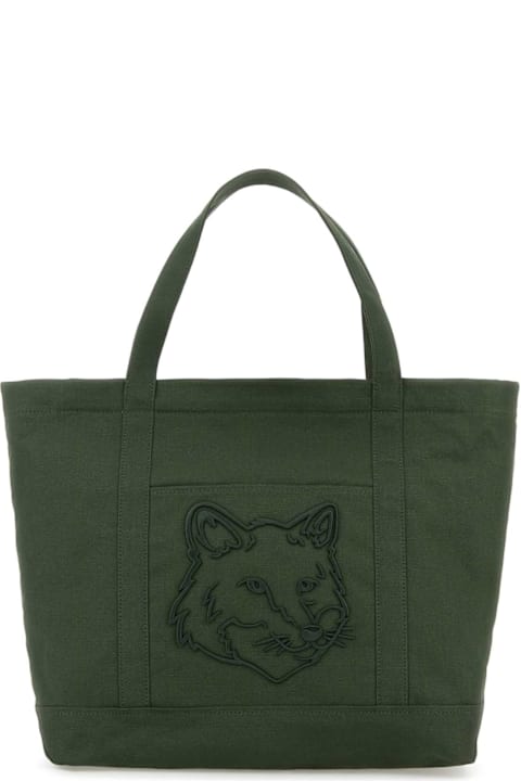 Maison Kitsuné for Men Maison Kitsuné Dark Green Canvas Big Shopping Bag