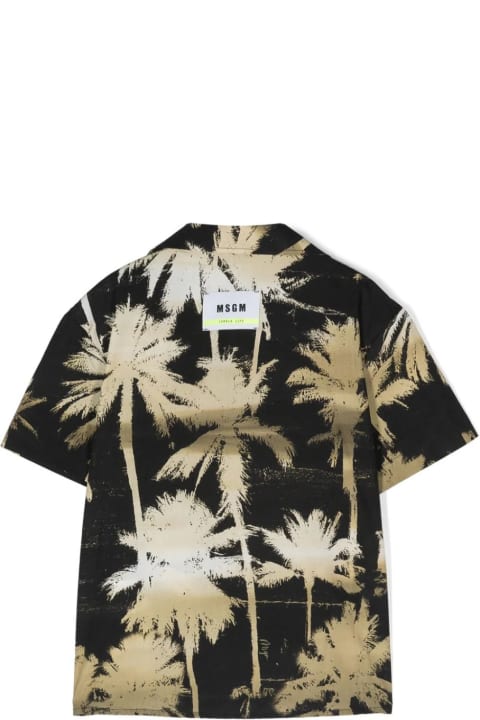 MSGM Shirts for Boys MSGM Black Bowling Shirt With Palm Print