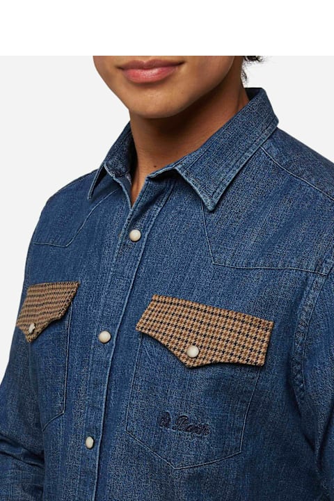 أدوات منزلية MC2 Saint Barth Denim Shirt Greg With Pied De Poul Patches