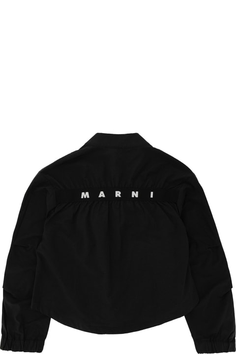 Marni Coats & Jackets for Girls Marni Black Jacket With Contrasting Logo At The Back In Cotton Blend Girl
