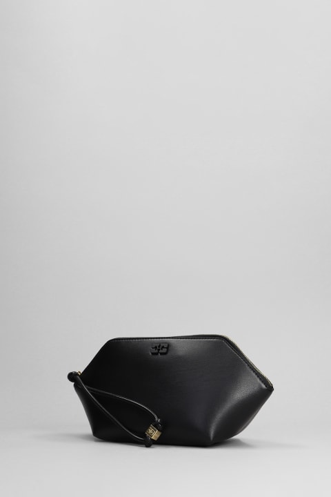 Clutches for Women Ganni Bou Zipped Hand Bag In Black Leather